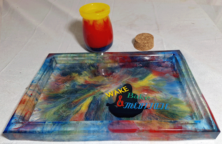 Wake and Bake Lrg Tray and Stash Jar in Black with Primary Colors
